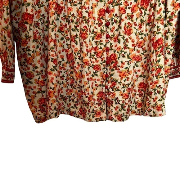 Woman Within Boho Floral & Leaf Print Lightweight Button Down Tunic Top NWT - Picture 4 of 16